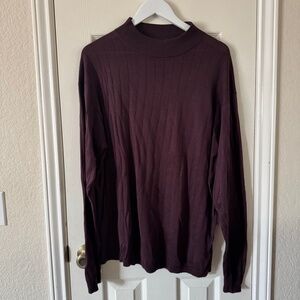 Murano 100% Silk Sweater Men's Large Burgundy Ribbed Knit Long Sleeve
